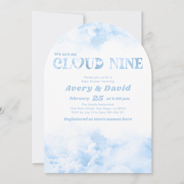 The Cloud Nine Fluffy cloud Baby Boy Shower Invitation (Front)