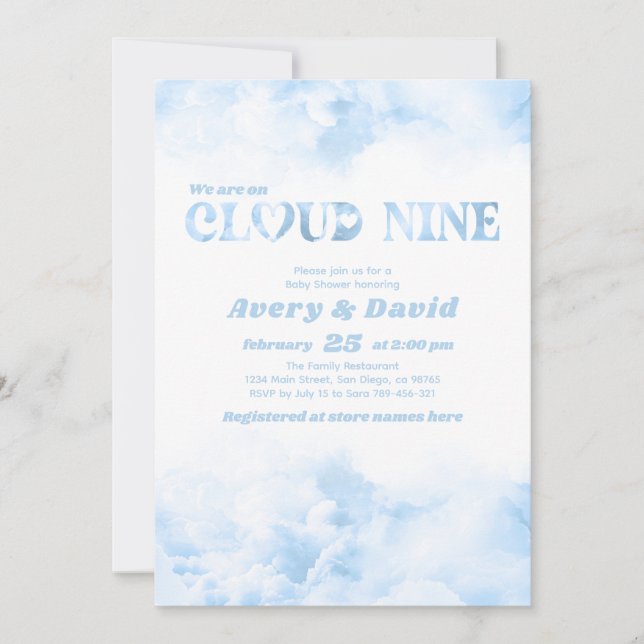 The Cloud Nine Fluffy cloud Baby Boy Shower Invitation (Front)