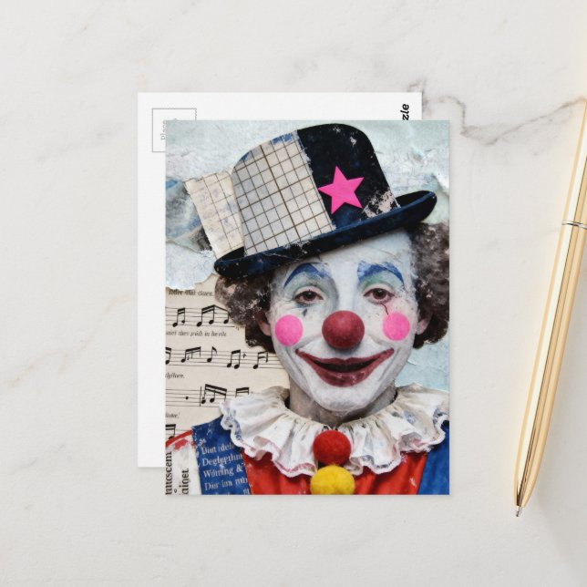 The clown mixed media postcard (Front/Back In Situ)