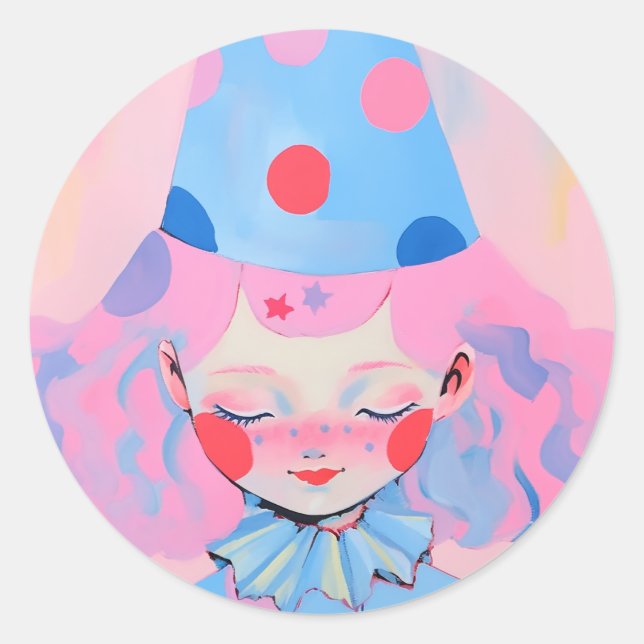 The Clown with Pink Hair Classic Round Sticker (Front)