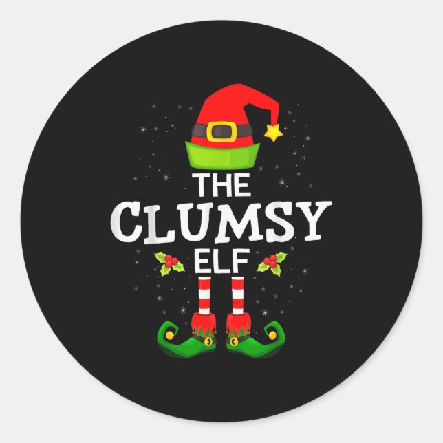 The Clumsy Elf Christmas Family Matching Pajama  Classic Round Sticker (Front)