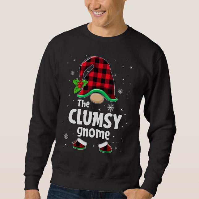 The Clumsy Gnome Buffalo Plaid Christmas Matching  Sweatshirt (Front)