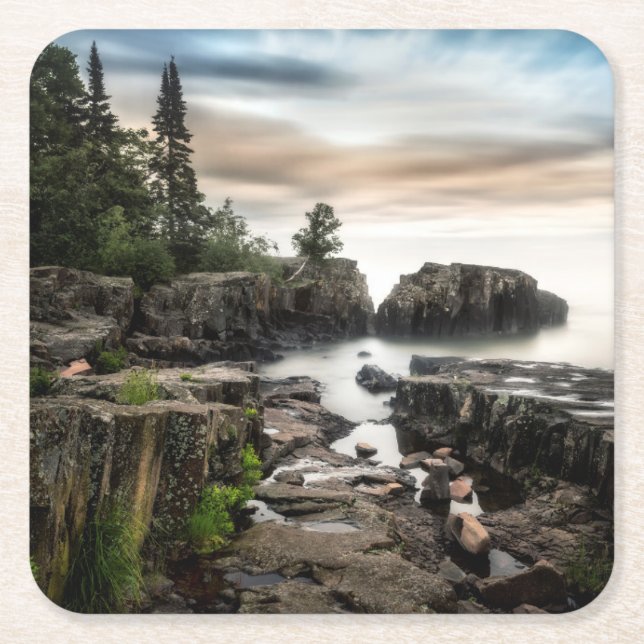 The Coast of Lake Superior | Minnesota Square Paper Coaster (Front)
