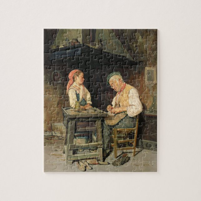 The Cobbler's Shop, 1874 (oil on panel) Jigsaw Puzzle (Vertical)