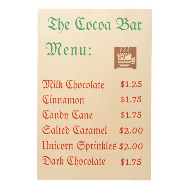 The Cocoa Bar Wood Wall Art (Front)