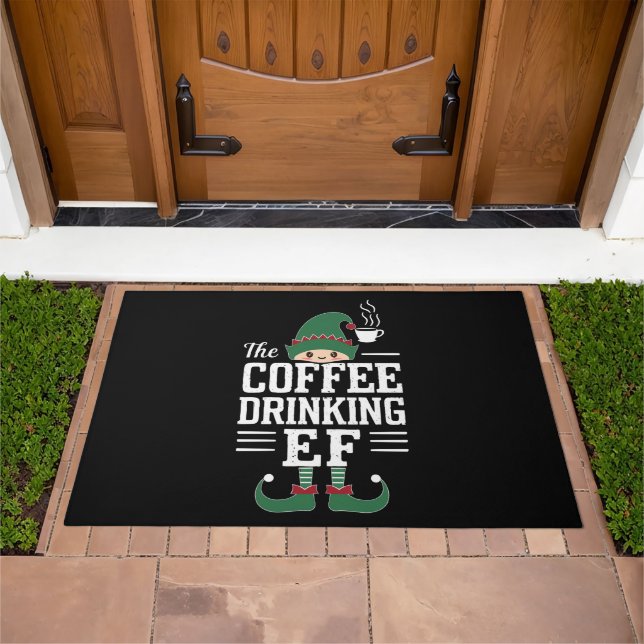 The Coffee Drinking Elf Family Matching Christmas  Doormat (Outdoor)