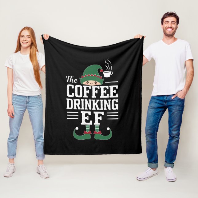 The Coffee Drinking Elf Family Matching Christmas  Fleece Blanket (In Situ)