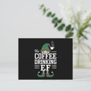 The Coffee Drinking Elf Family Matching Christmas  Holiday Postcard