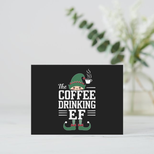 The Coffee Drinking Elf Family Matching Christmas  Holiday Postcard (Standing Front)