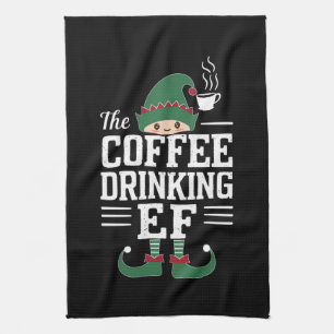 The Coffee Drinking Elf Family Matching Christmas  Kitchen Towel