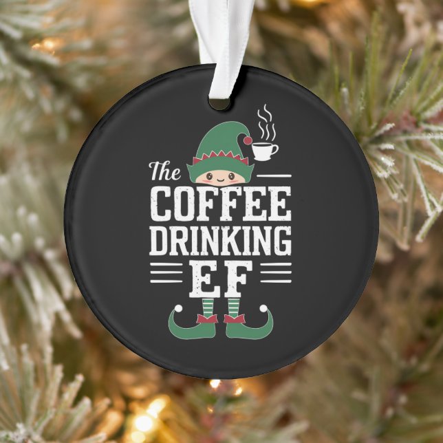 The Coffee Drinking Elf Family Matching Christmas  Ornament (Tree)