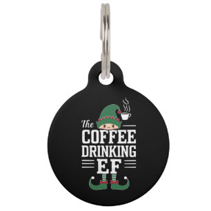 The Coffee Drinking Elf Family Matching Christmas Pet ID Tag