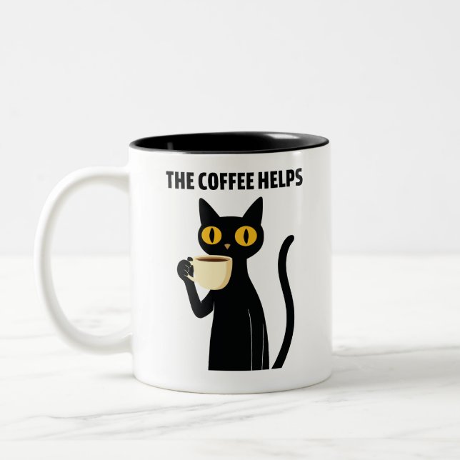 The Coffee Helps – Cute Black Cat Coffee Mug (Left)