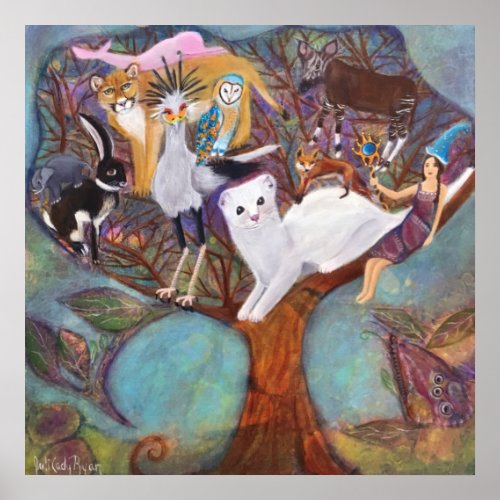 The Collector Animals in Tree Whimsical Art Poster