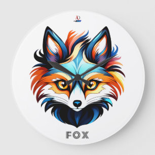 The Colored Fox - Head Portrait Large Clock