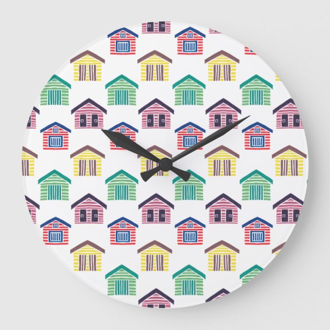 The Colorful Beach Houses Large Clock (Front)