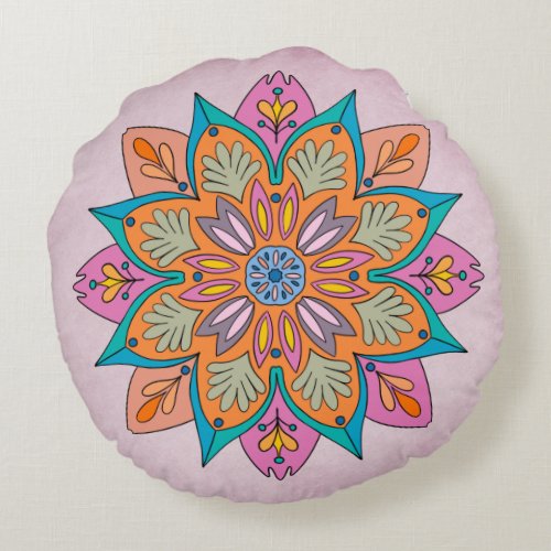 The Colorful Circle of India A Decorative Mandala Round Pillow