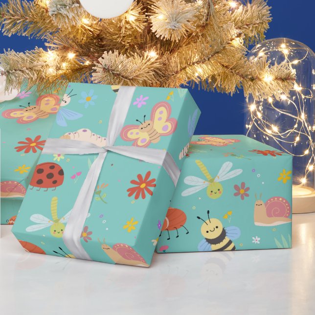 The Colorful Cute Bugs Kids Birthday Wrapping Paper (Holidays)