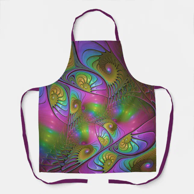 The Colorful Luminous Modern Abstract Fractal Art Apron | Zazzle