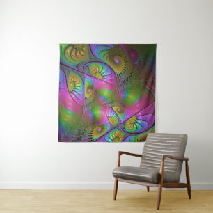 The Colorful Luminous Modern Abstract Fractal Art Tapestry
