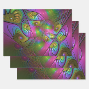 The Colorful Luminous Modern Abstract Fractal Art Wrapping Paper Sheets