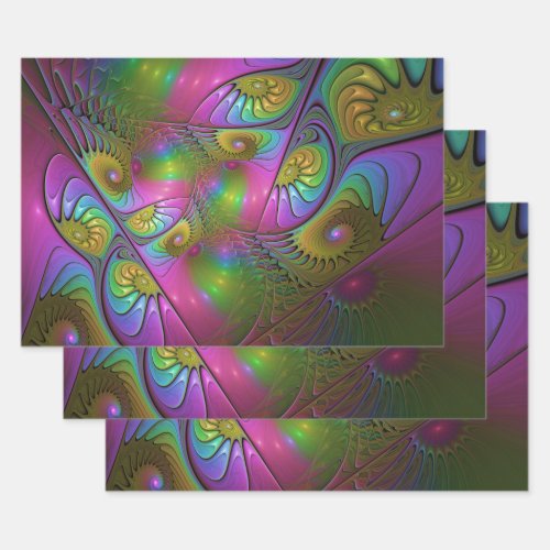 The Colorful Luminous Modern Abstract Fractal Art Wrapping Paper Sheets