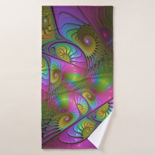 The Colorful Luminous Trippy Abstract Fractal Art Bath Towel