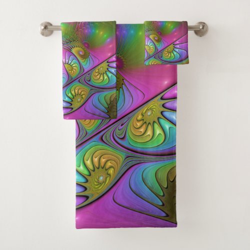 The Colorful Luminous Trippy Abstract Fractal Art Bath Towel Set