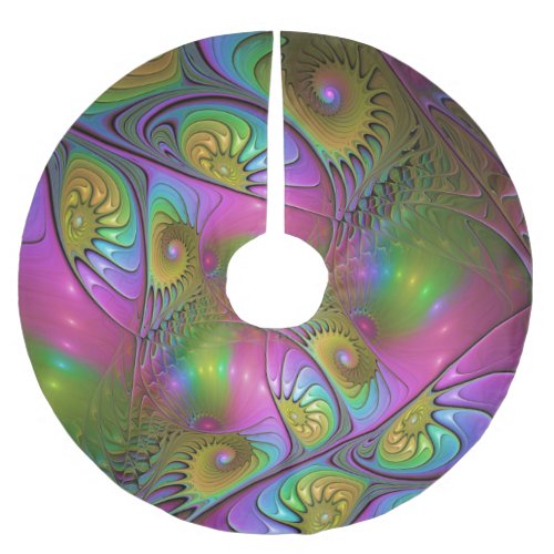 The Colorful Luminous Trippy Abstract Fractal Art Brushed Polyester Tree Skirt