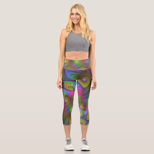 The Colorful Luminous Trippy Abstract Fractal Art Capri Leggings