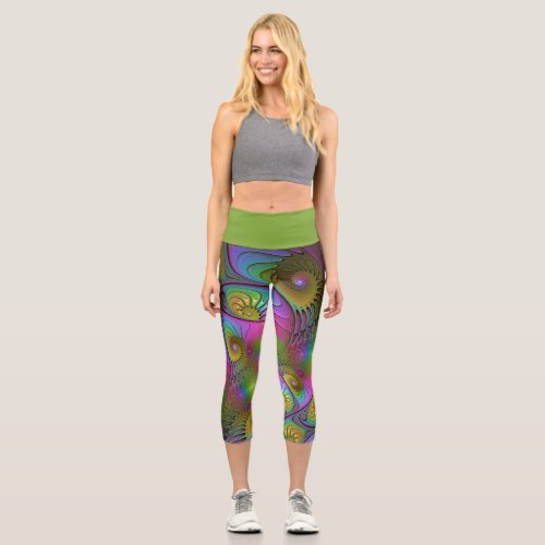 The Colorful Luminous Trippy Abstract Fractal Art Capri Leggings