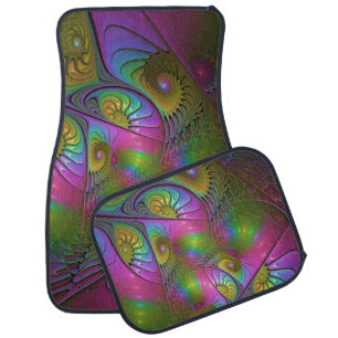 The Colorful Luminous Trippy Abstract Fractal Art Car Floor Mat