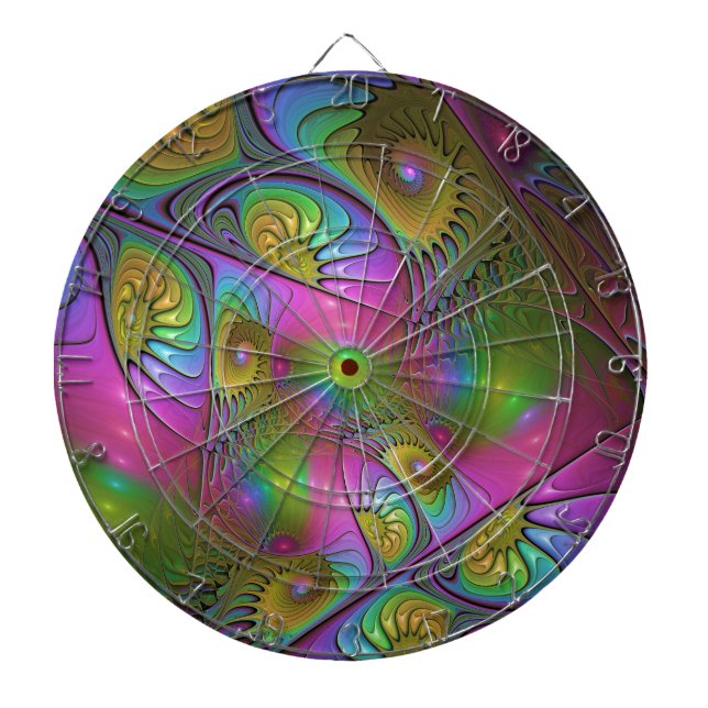 The Colorful Luminous Trippy Abstract Fractal Art Dart Board (Front)