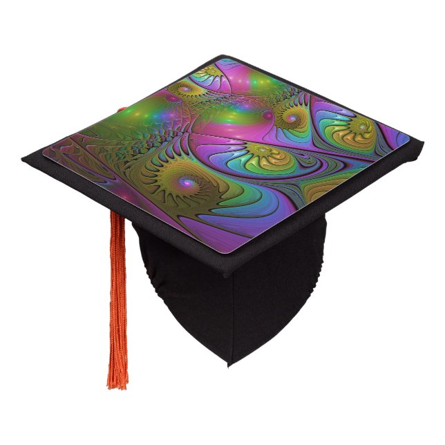 The Colorful Luminous Trippy Abstract Fractal Art Graduation Cap Topper (Angled)