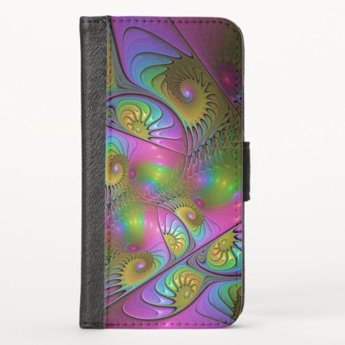 The Colorful Luminous Trippy Abstract Fractal Art iPhone XS Wallet Case
