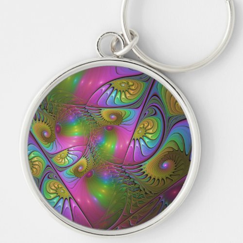 The Colorful Luminous Trippy Abstract Fractal Art Keychain