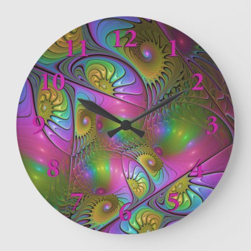 The Colorful Luminous Trippy Abstract Fractal Art Large Clock