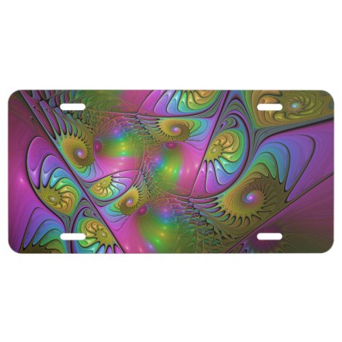 The Colorful Luminous Trippy Abstract Fractal Art License Plate