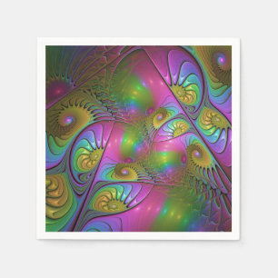 The Colorful Luminous Trippy Abstract Fractal Art Napkins