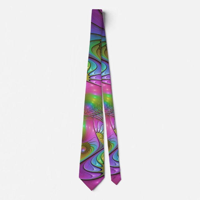 The Colorful Luminous Trippy Abstract Fractal Art Neck Tie (Front)
