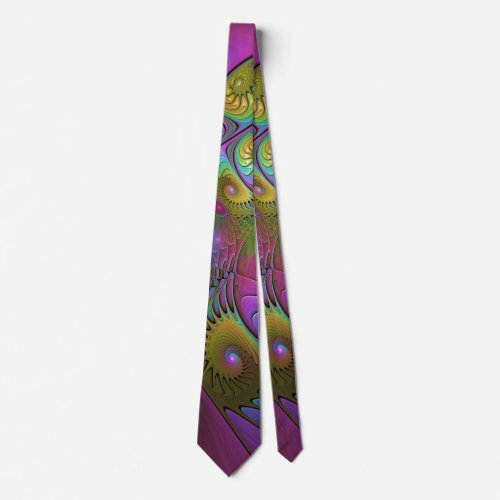 The Colorful Luminous Trippy Abstract Fractal Art Neck Tie