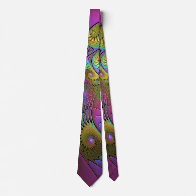 The Colorful Luminous Trippy Abstract Fractal Art Neck Tie (Front)