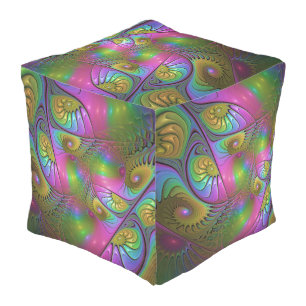 The Colorful Luminous Trippy Abstract Fractal Art Outdoor Pouf