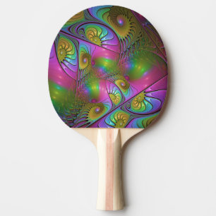 The Colorful Luminous Trippy Abstract Fractal Art Ping Pong Paddle
