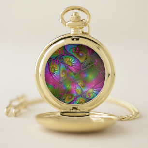 The Colorful Luminous Trippy Abstract Fractal Art Pocket Watch