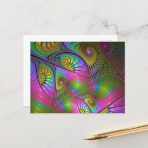 The Colorful Luminous Trippy Abstract Fractal Art Postcard