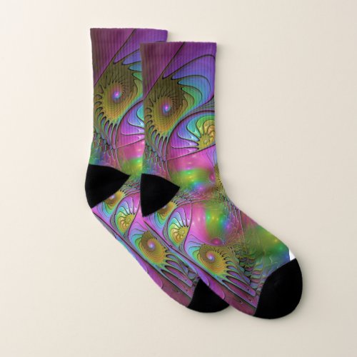 The Colorful Luminous Trippy Abstract Fractal Art Socks