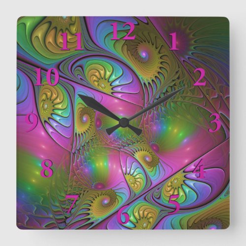 The Colorful Luminous Trippy Abstract Fractal Art Square Wall Clock