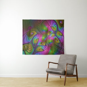 The Colorful Luminous Trippy Abstract Fractal Art Tapestry