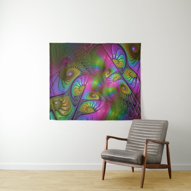The Colorful Luminous Trippy Abstract Fractal Art Tapestry (In Situ (Horizontal))